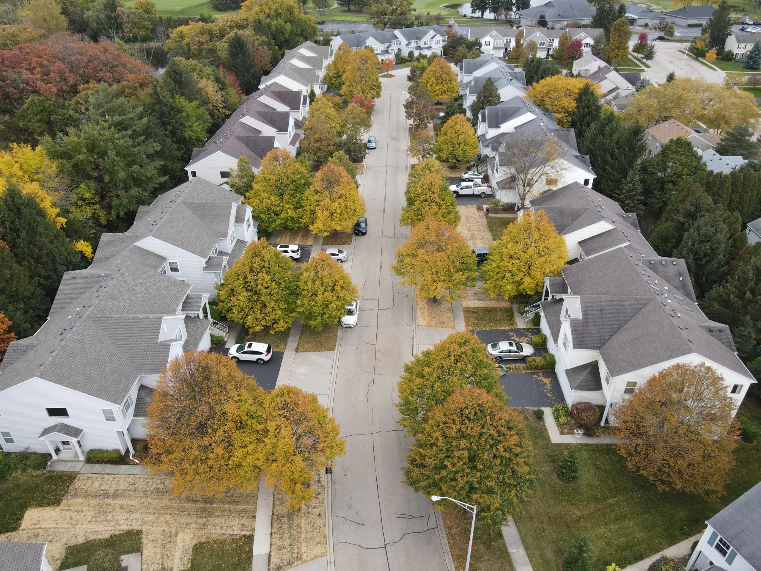 arial shot of a roofing project done by ioc construction in chicago, IL suburbs