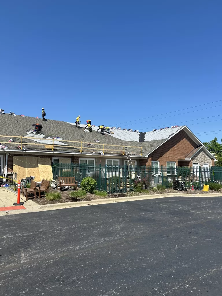 Aerial view of flat roof replacement on Wisconsin commercial property