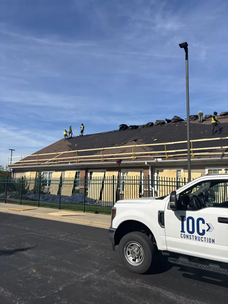 Aerial view of flat roof replacement on Wisconsin commercial property