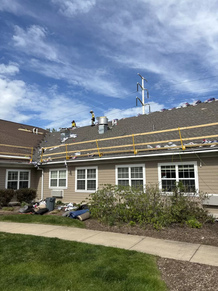 IOC Construction truck on site at roofing project in Elmhurst Illinois