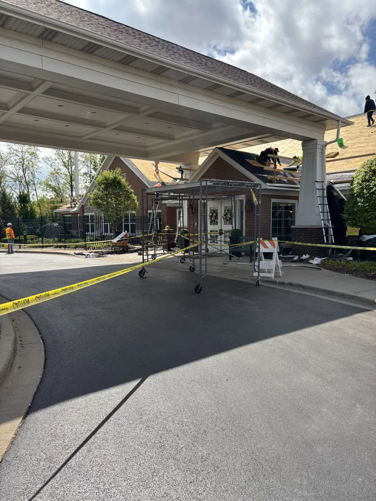 Roof replacement in progress on a senior housing building in Chicagoland Illinois