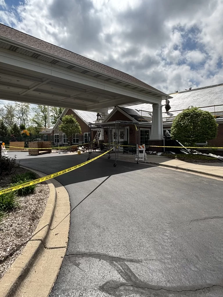 Roof repair project underway in a Schaumburg Illinois residential community