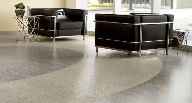 Renovated commercial lobby interior with polished flooring and modern furniture