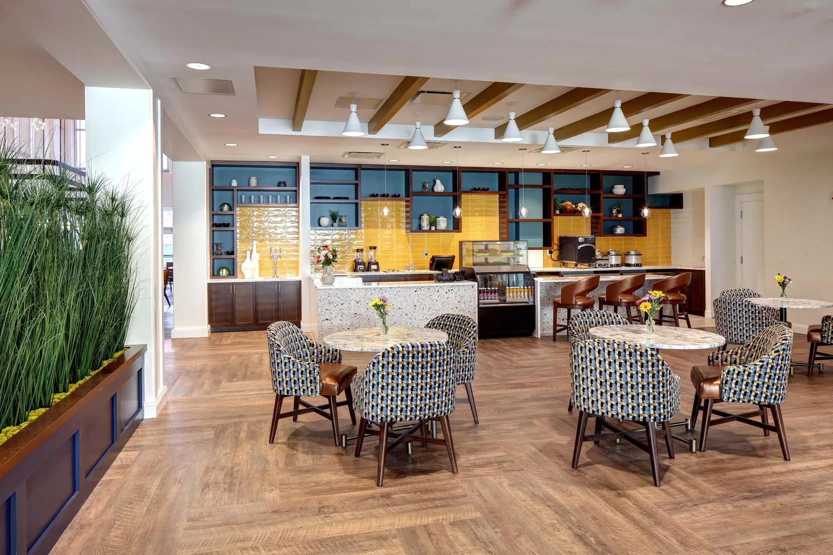 Renovated senior living dining space with updated finishes and welcoming atmosphere