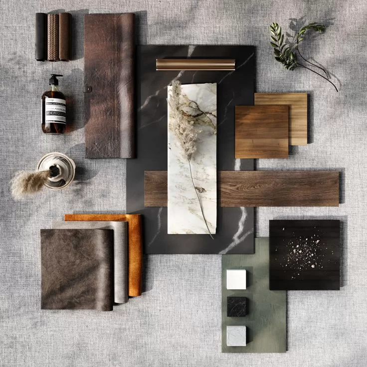Material selection board for interior renovation in Chicago Illinois