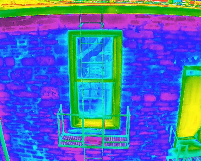 Thermal imaging scan detecting heat loss around commercial building window
