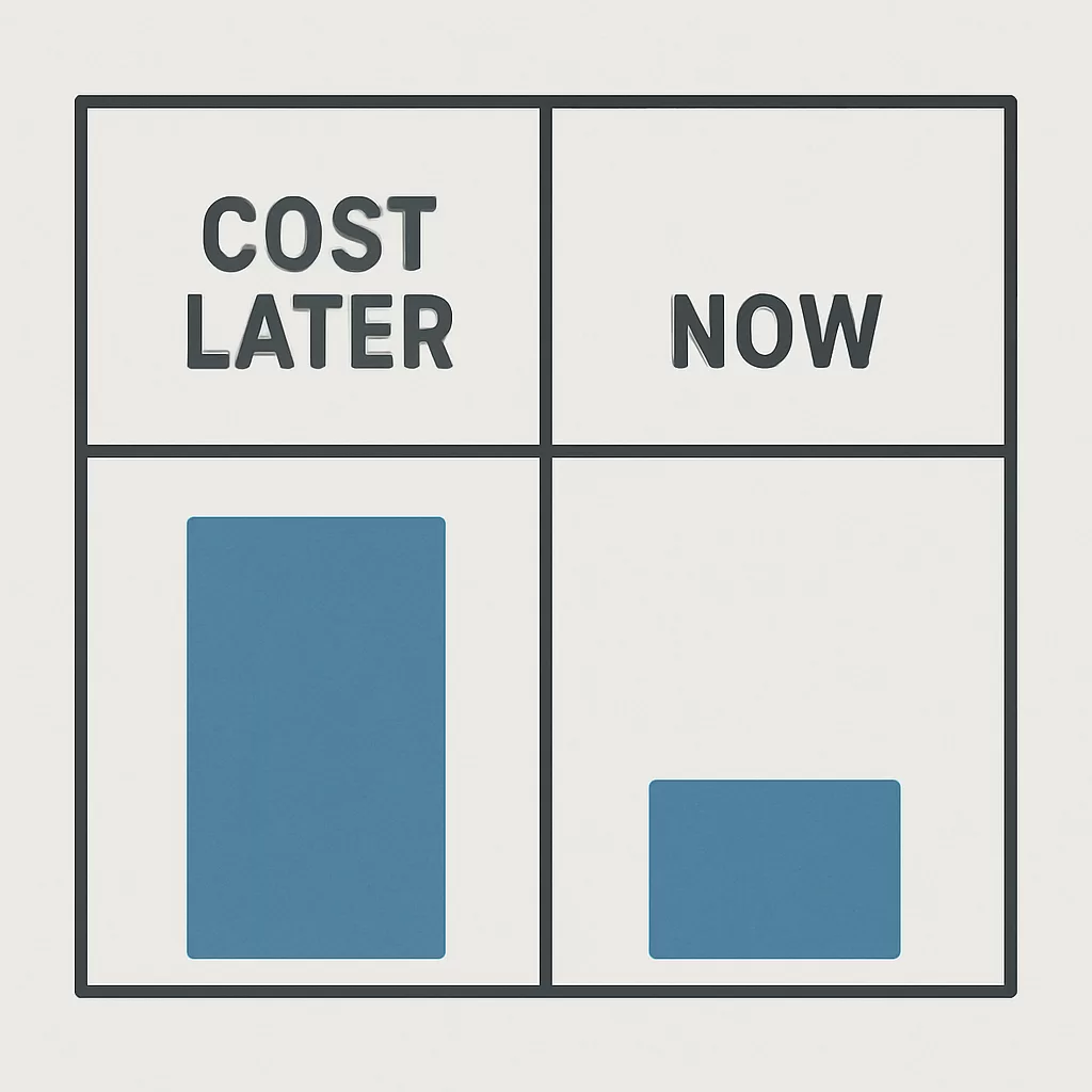 Cost comparison graphic illustrating long-term savings through preventive maintenance planning.